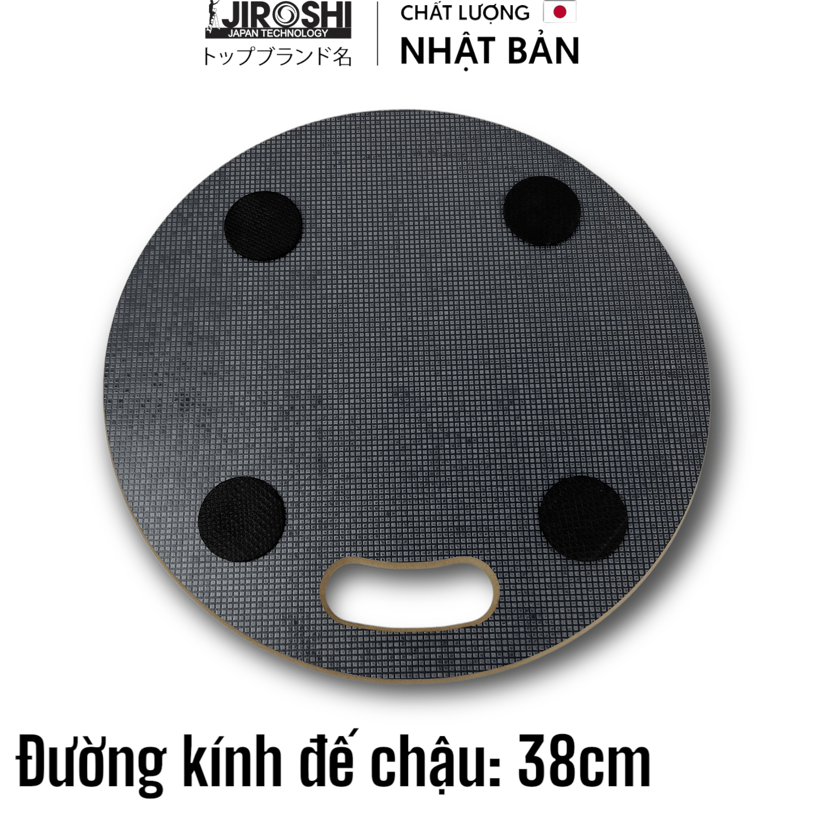 Đế lót chậu cây có bánh xe tải nặng 120kg Jiroshi, size 380, đôn kê chậu cây hoa cảnh mâm gỗ tròn có tay cầm