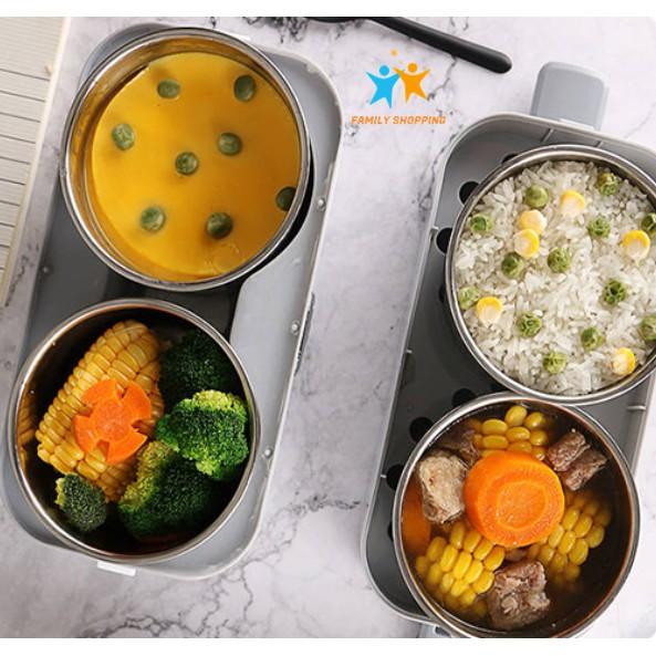 Hộp cơm cắm điện văn phòng Lunch Box tự nấu hộp cơm hâm nóng thức ăn 2 tầng 4 khay inox 304 có nắp chống tràn