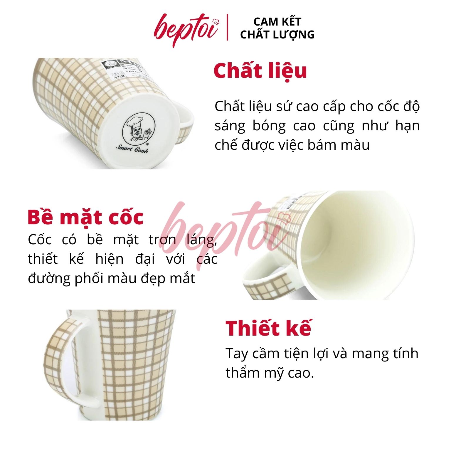 Cốc sứ cao cấp, ly sứ uống nước hoa văn phong cách Châu Âu Smart Cook dung tích 400ML Hàng chính hãng