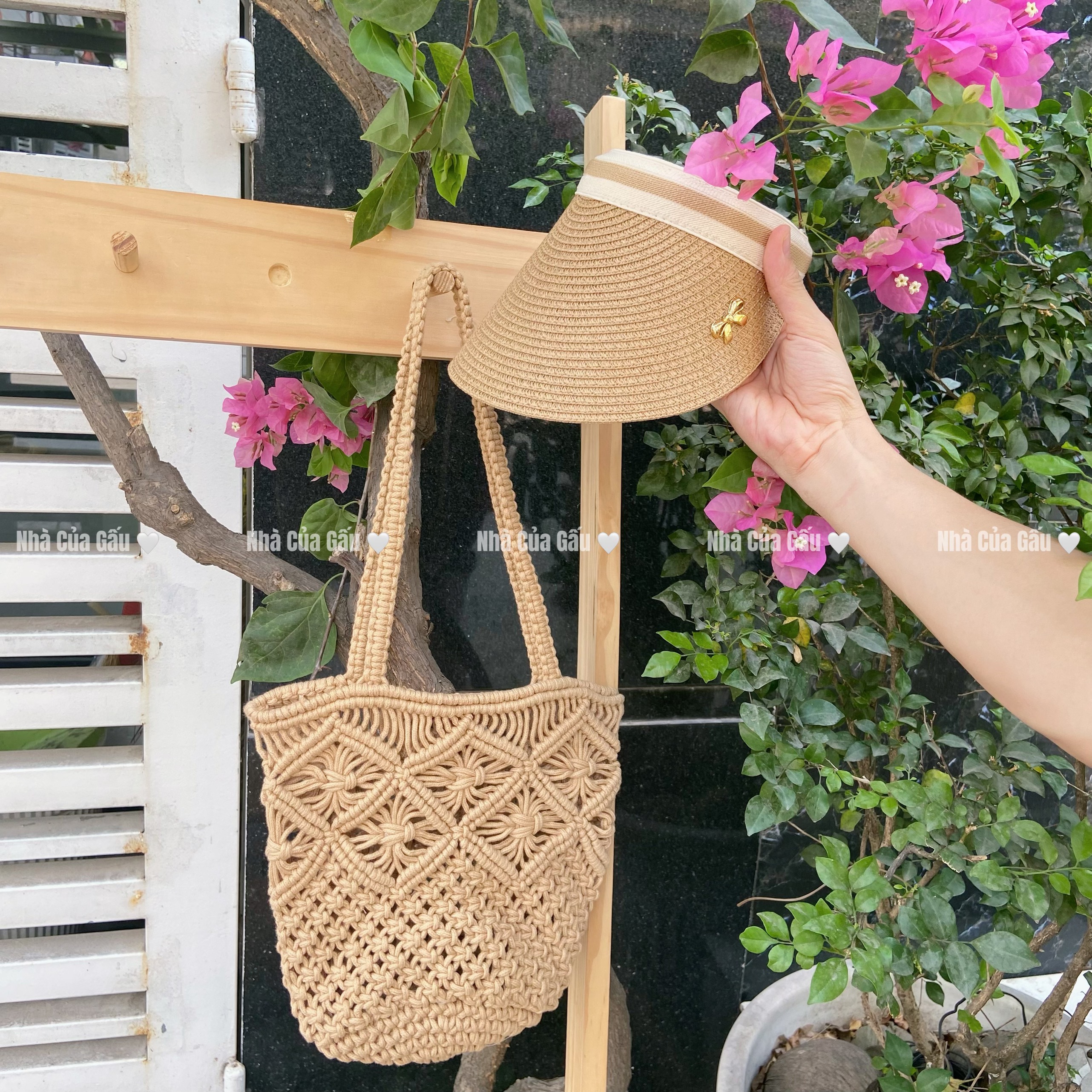 Túi len lưới họa tiết đan vuông vintage cực đẹp
