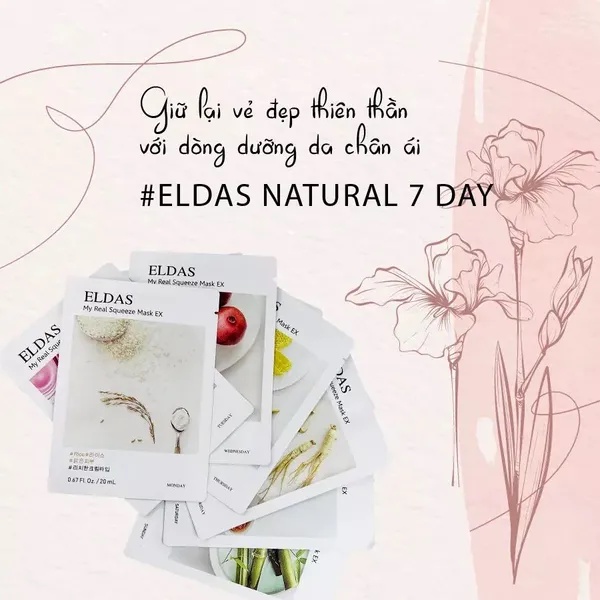 Mặt nạ Eldas Natural 7 Days dưỡng ẩm trắng da căn bóng bề mặt 30g/miếng