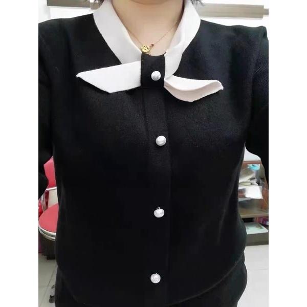 Set áo len cổ nơ + chân váy xoè cao cấp