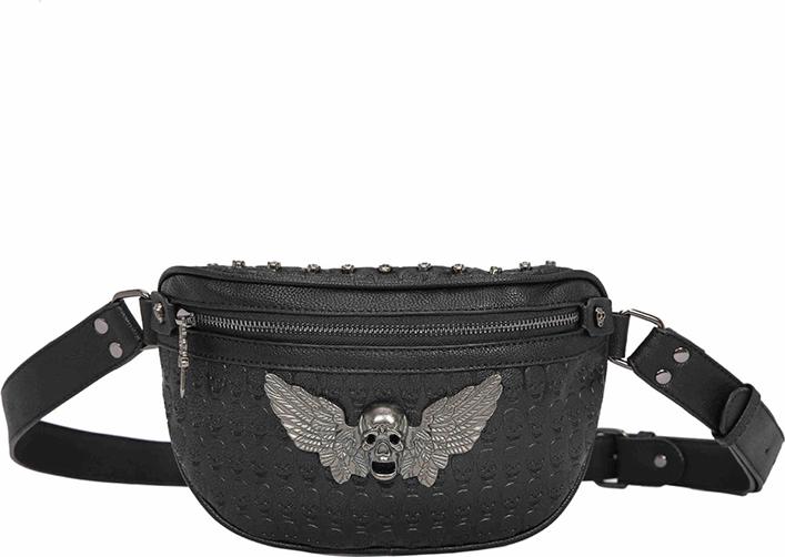 Men'S Rivet Ghost Head Waist Pack Trend PU Leather Chest Bag