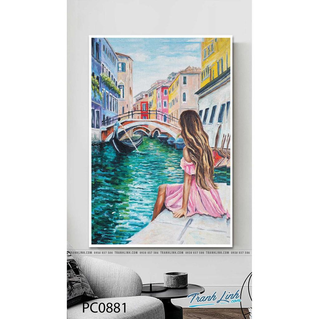 Tranh canvas cô gái bên dòng sông - Tranh 40x60