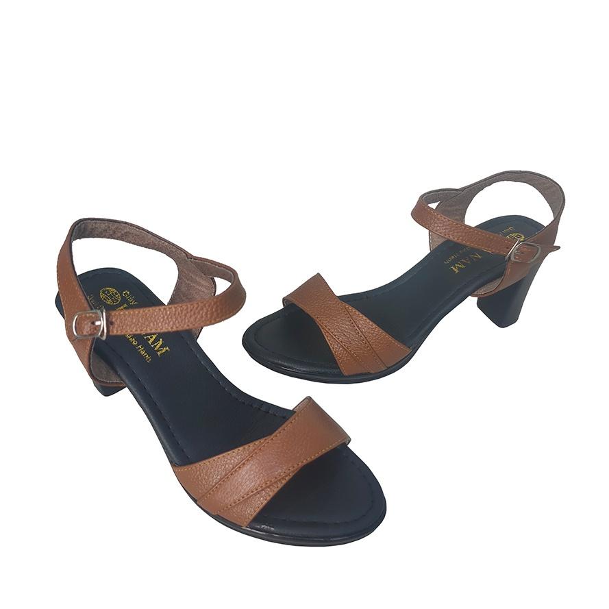 Giày Sandal Nữ Cao Gót Da Bò Thật TiTi ĐÔ Cao Cấp 7cm DNU2131d