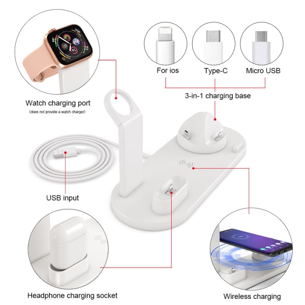 Dock Sạc Không Dây 3 Trong 1 Sạc Nhanh 10W Charger Charging Dock dành cho Iphone X XS MAX XR 8 Plus 11 12 13 14 Android Micro - IOV