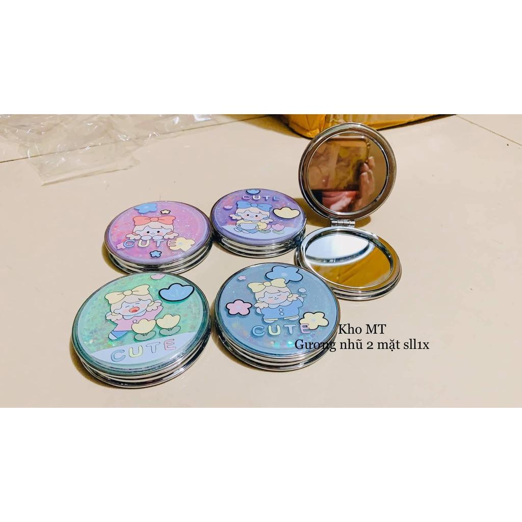 Gương Mini Tròn Gấp Gọn 2 Mặt Rắc Kim Tuyến