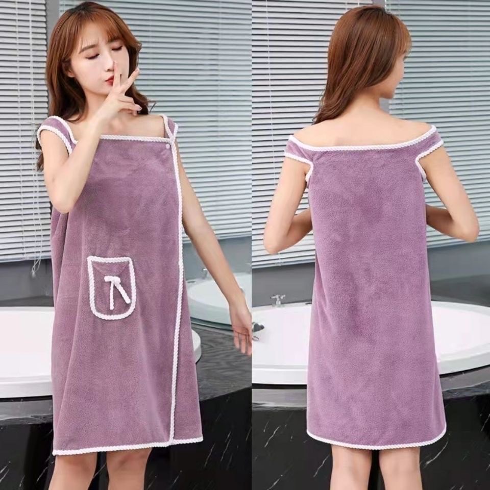 Khăn  tắm xỏ tay - Áo  khăn tắm nữ  kiểu đầm trơn , mịn , thoáng mát phù hợp với mọi loại dáng , giao màu ngẫu nhiên
