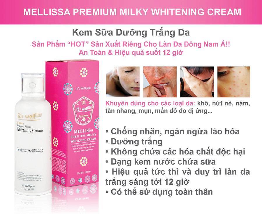 Kem Sữa Trắng Da It's Well Plus Mellissa Premium Milky Whitening Cream