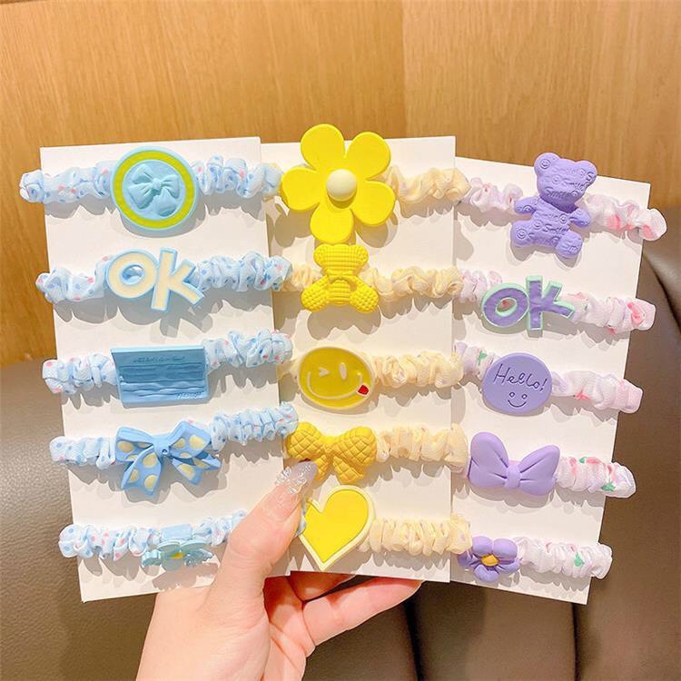 Set 5 Dây Buộc Tóc Màu sắc Kẹo Ngọt, Đính Hoa Nhỏ Xinh Xắn Phong Cách Hàn Quốc