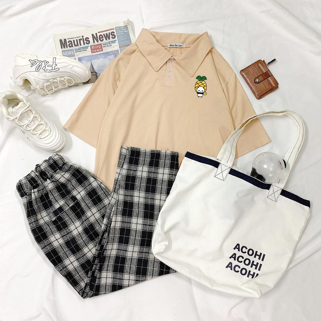 Polo áo thun có cổ tay lỡ in PANDA GẤU TRÚC TRÁI DỨA form rộng ulzzang UNISEX