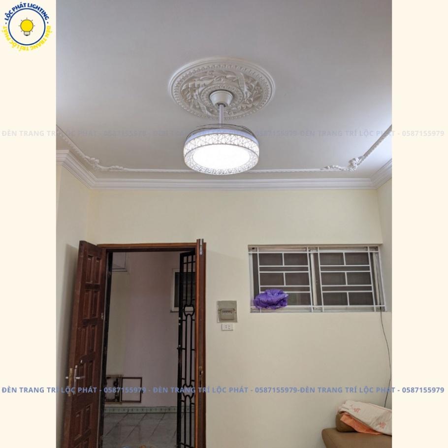 Quạt trần, quạt trần trên nhà đèn J6 trắng cánh cụp xòe 6 tiêu chuẩn gió, 3 hình thức năng lượng tối tân kèm khiển (Bảo