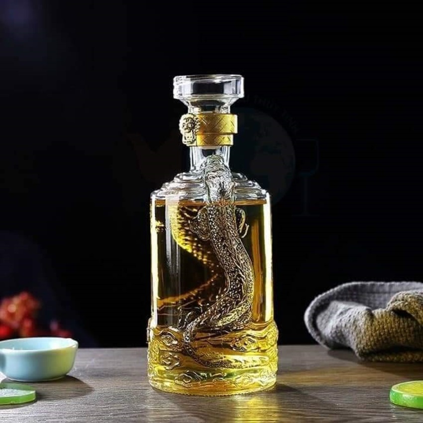 Combo 2 chai Thủy Tinh hình Rồng Nổi 500ML - Chai thủy tinh 500ml, bình thủy tinh 500ml pha lê trong suốt