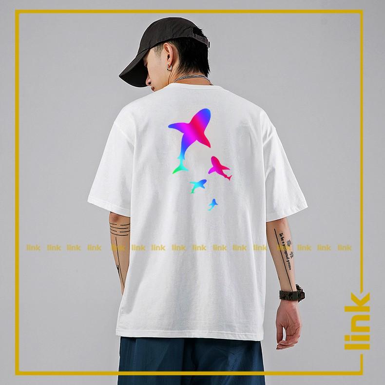 Áo thun tay lỡ phản quang in hình CÁ MẬP đa sắc unisex