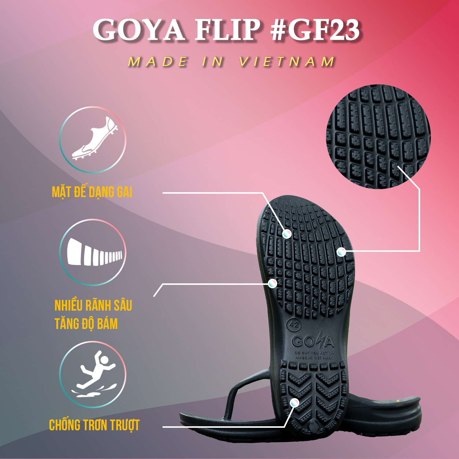 [HOT] Dép Thể thao chạy bộ Goya Flip GF23 - Màu Đen