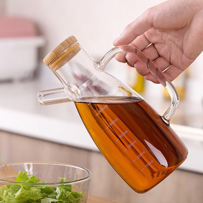 Bình dầu mẫu bầu chia vạch, Bình đựng dầu dấm có vòi 650ml