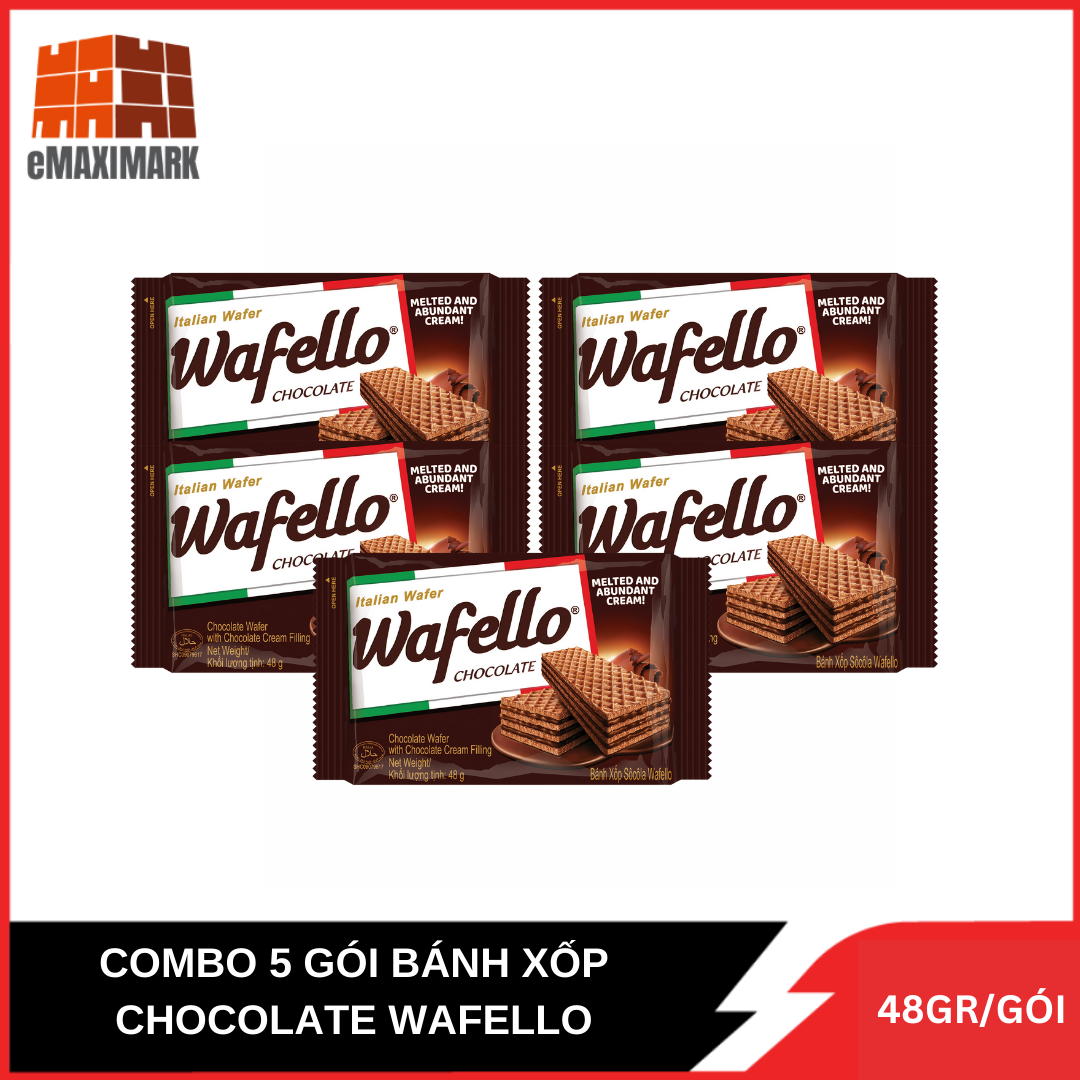 [HCM SHIP 2H] COMBO 5 GÓI BÁNH XỐP CHOCOLATE WAFELLO 48 gram