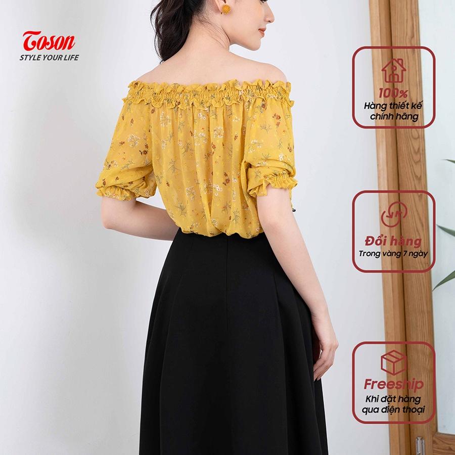 Chân váy đen , be xòe xếp ly, cạp phối đai trần chỉ đính cúc -34044 - TOSON