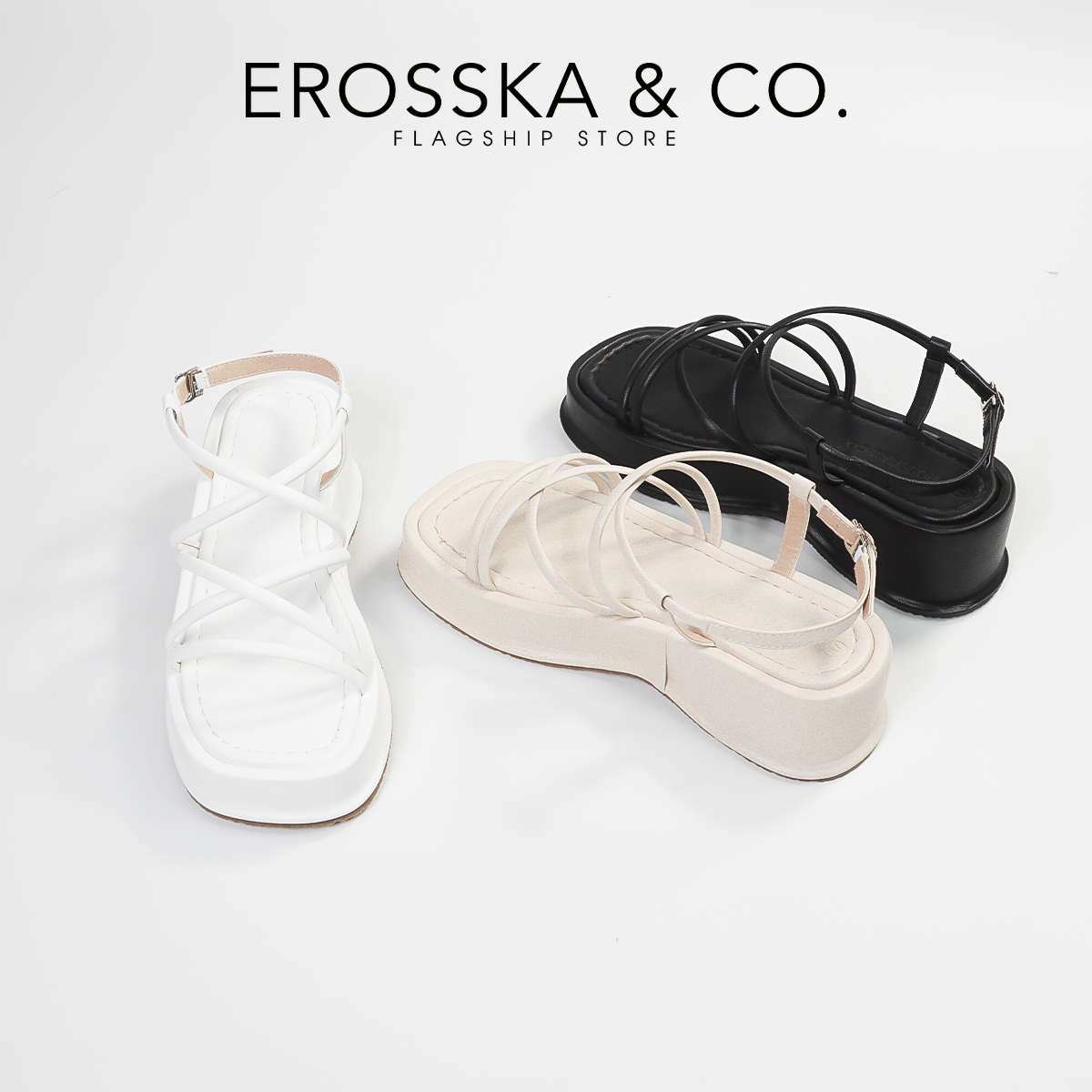 Erosska - Giày sandal nữ đế xuồng phối dây quai mảnh thiết kế basic cao 6cm - SB014