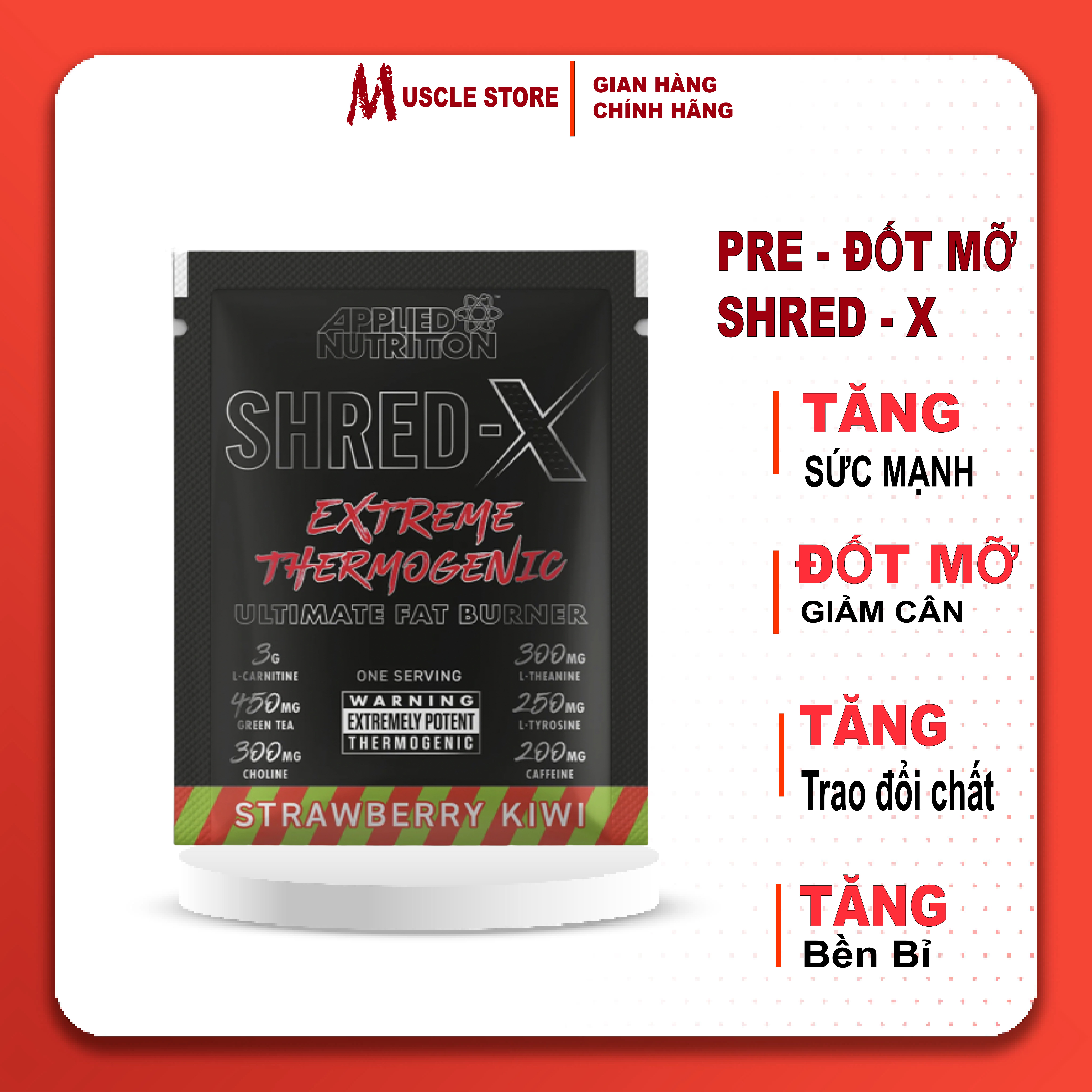 Sample Shred X - Applied Nutrition (1SER), Gói dùng thử pre workout, Đốt mỡ, Hỗ trợ Tăng sức mạnh, Tăng trao đổi chất
