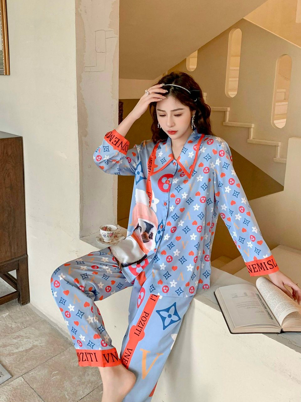 Bộ Đồ Ngủ Tay Dài Quần Dài Lụa Cao Cấp B303-Dưới 60kg