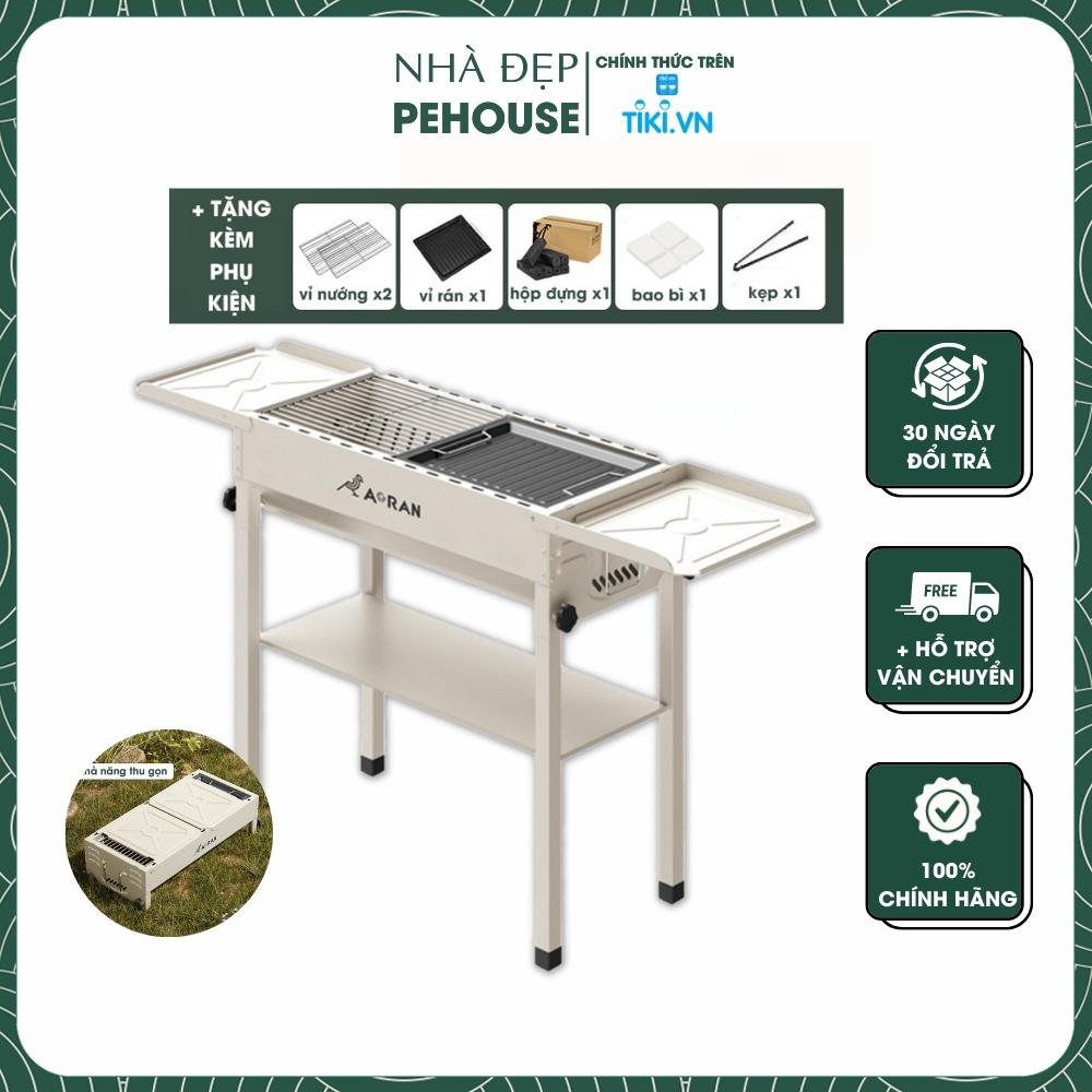 Bếp Nướng Than Hoa Không Khói Ngoài Trời BBQ Gấp Gọn Dễ Mang Theo Đi Dã Ngoại Tặng Kèm Bộ Phụ Kiện 2 Vỉ Nướng, 1 Vỉ Rán, 1 Hộp Đựng, 1 Kẹp