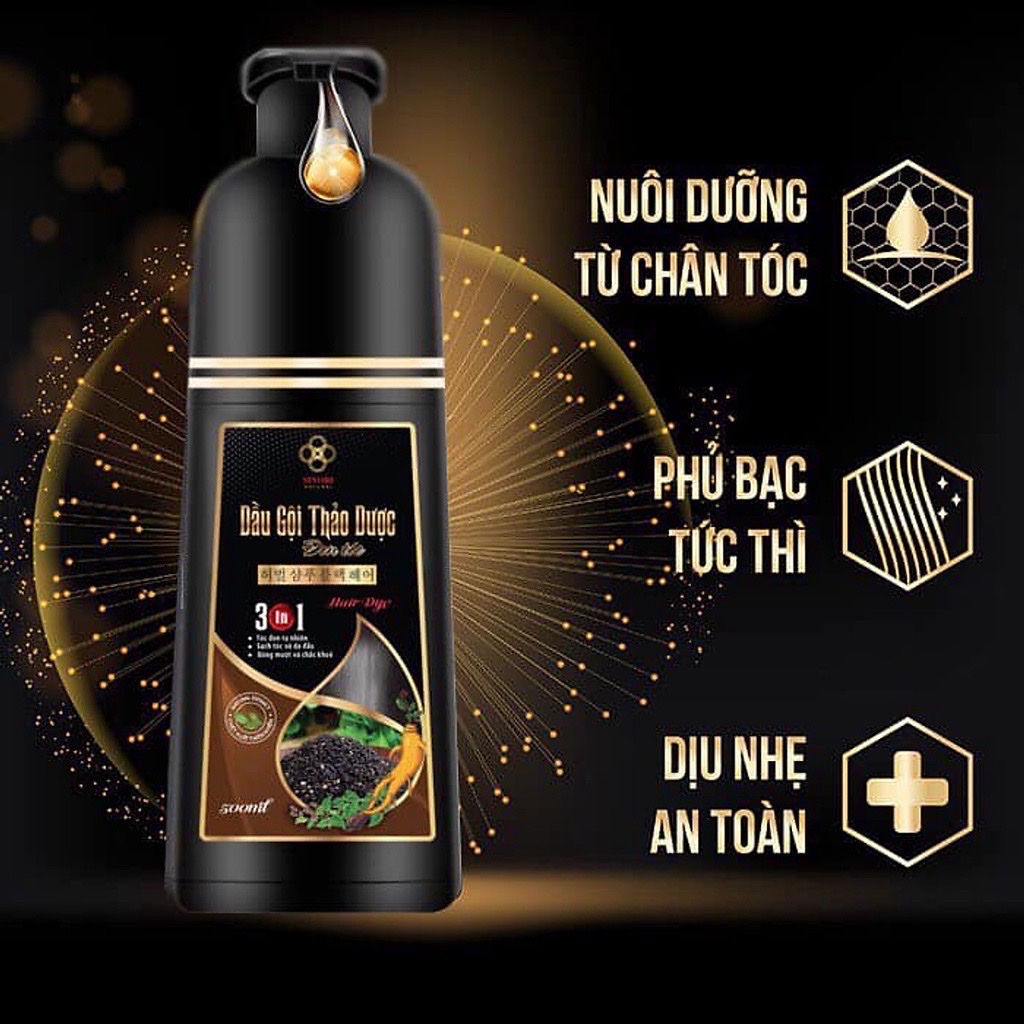 Dầu gội phủ bạc Sinori 500ml - Làm đen &amp; nâu tóc tự nhiên tại nhà chỉ sau 15 phút