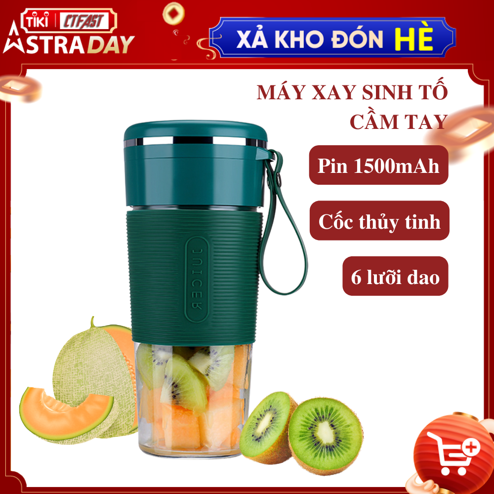 Máy xay sinh tố cầm tay mini, cốc xay sinh tố đa năng CTFAST - JUICER 01 (50W - 300ml) : Thiết kế cảm ứng tự động, cốc xay thủy tinh an toàn tuyệt đối khi sử dụng, pin sạc 1500 mAh - Hàng chính hãng