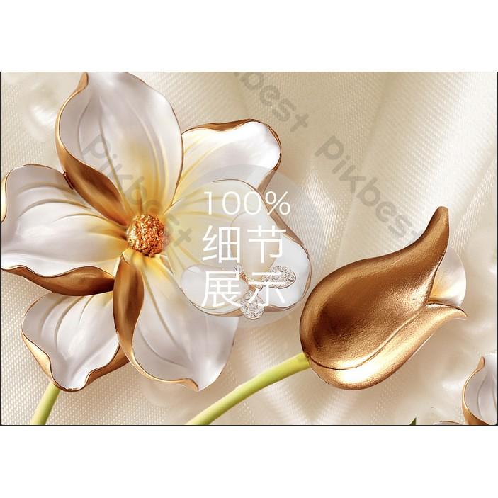 Hoa anh thảo lãng mạn cùng đôi thiên nga hạnh phúc, Tranh dán tường 3d hiện đại MS1180127