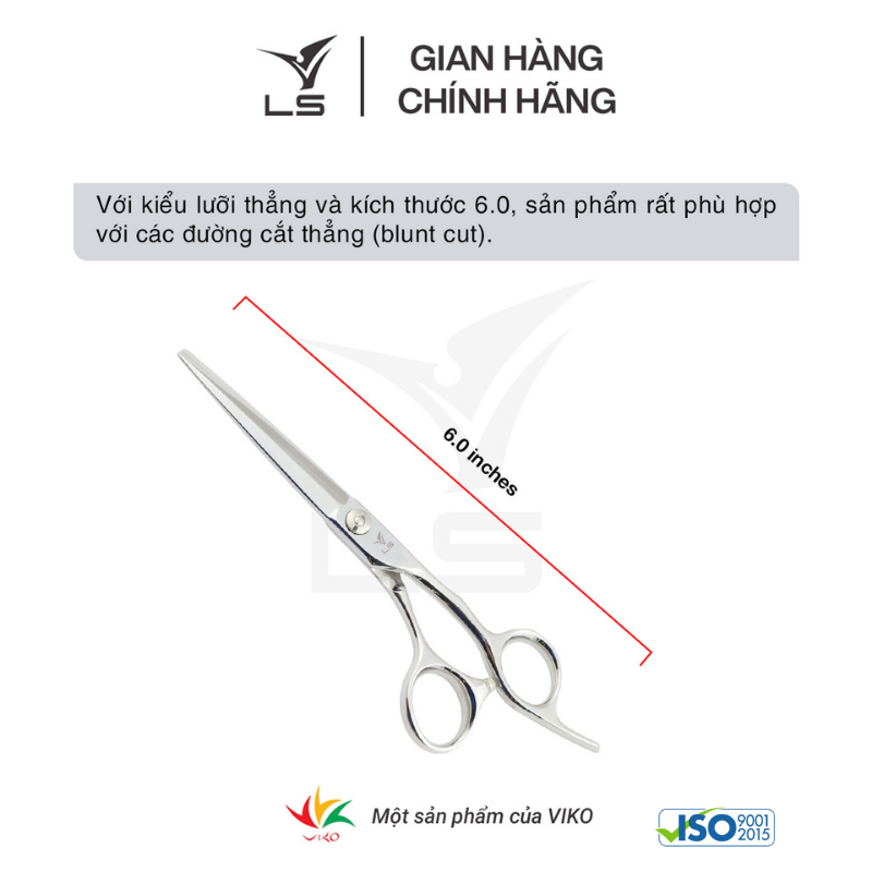 Kéo cắt tóc LS lưỡi thẳng quai offset vênh đỡ ngón cố định CB23/6.0