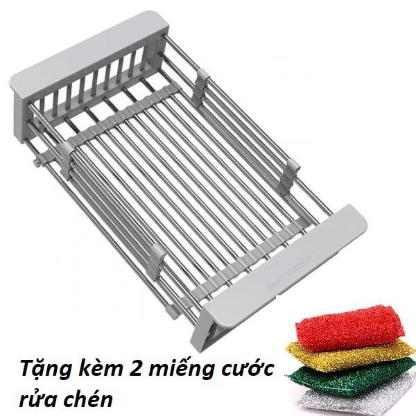 Rổ inox 304 gác bồn rửa chén LOẠI NHỎ cao cấp+ tặng 2 miếng cước xốp rửa chén