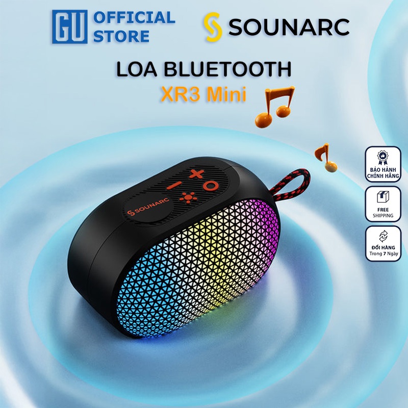 Loa Di Động SOUNARC XR3 Mini Bluetooth 5.3 Công Suất 5W Nghe Nhạc Lên Đến 10h Đèn Led Nhiều Chế Độ Kháng Nước IPX4 Hàng Chính Hãng