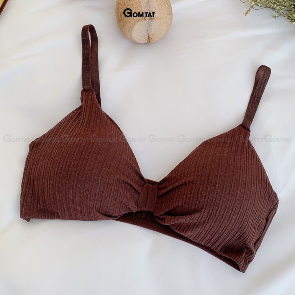 Áo bra thắt nơ 2 dây không gọng đệm mỏng siêu nâng ngực, áo lót nữ hở lưng chất cotton siêu thoáng khí - BRANO-003