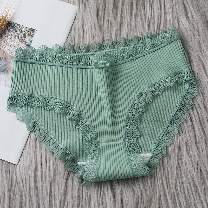 Set 10 quần lót nữ cotton gân tăm kháng khuẩn viền ren sexy QL05