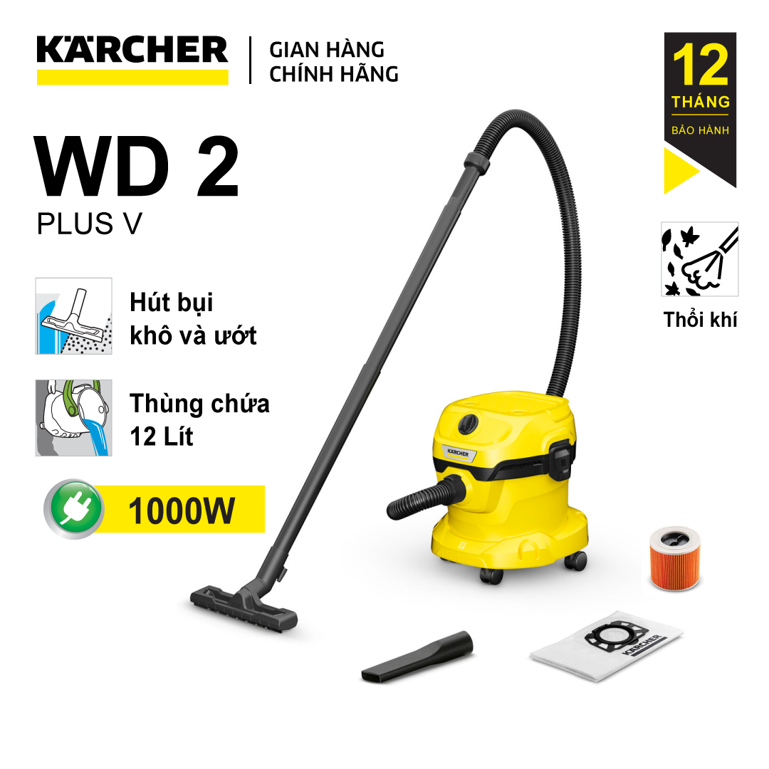 Máy hút bụi khô và ướt Karcher WD 2 Plus V (new 2022) - Hàng chính hãng