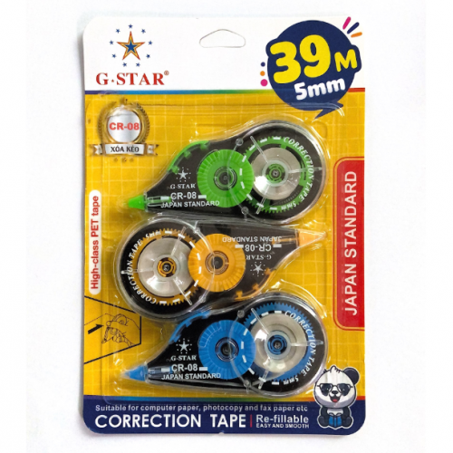 Vỉ 3 Cây Xoá Kéo Gstar Cr08 Cao Cấp ( Bảng 5mm Dài 39M )