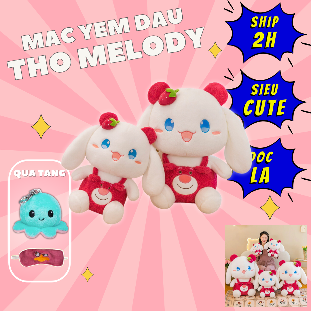 Thú nhồi bông Melody mặt yếm dâu siêu đáng yêu - Size từ 22cm đến 80cm - Quà tặng gấu bông Cinnamoroll hoạt hình cho bé