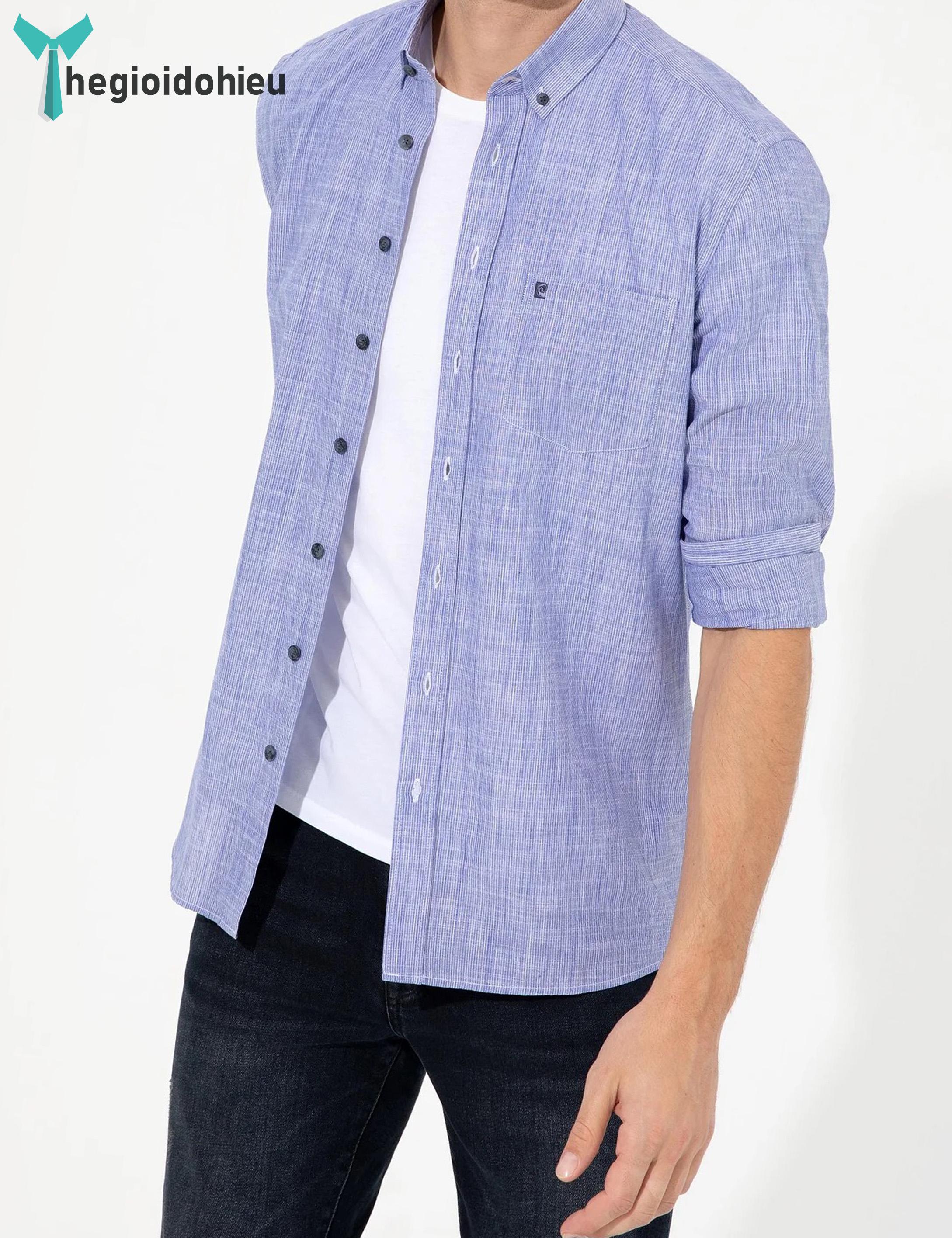 Áo sơ mi nam dài tay Pierre Cadin PCLShirt158 (Xanh dương sọc) - Hàng nhập khẩu - Có túi - Xanh dương sọc