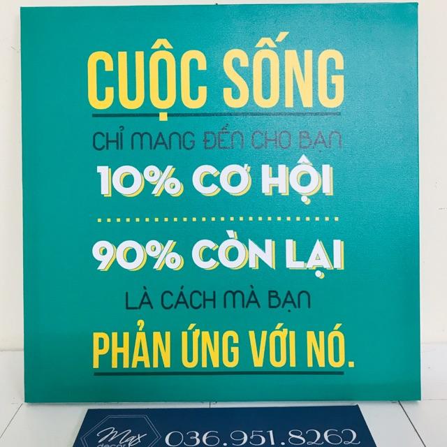 Tranh động lực “ cuộc sống chỉ mang đến cho bạn 10% cơ hội,90% còn lại là cách mà bạn phản ứng với nó”