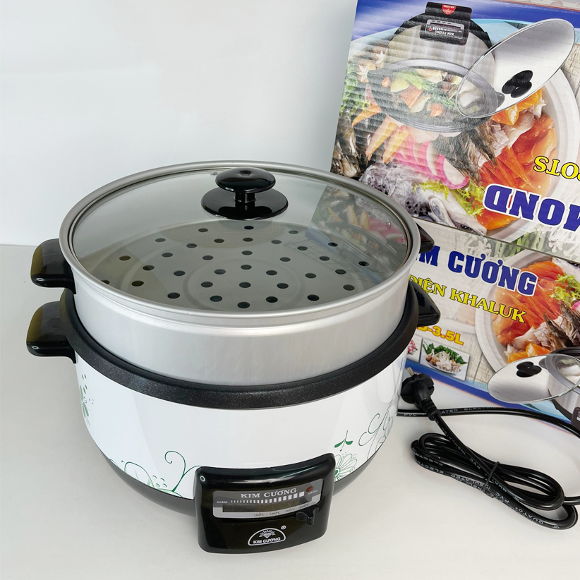 Nồi lẩu điện Kim Cương 3.5 lít KC-LĐ tặng xửng hấp - Hàng chính hãng