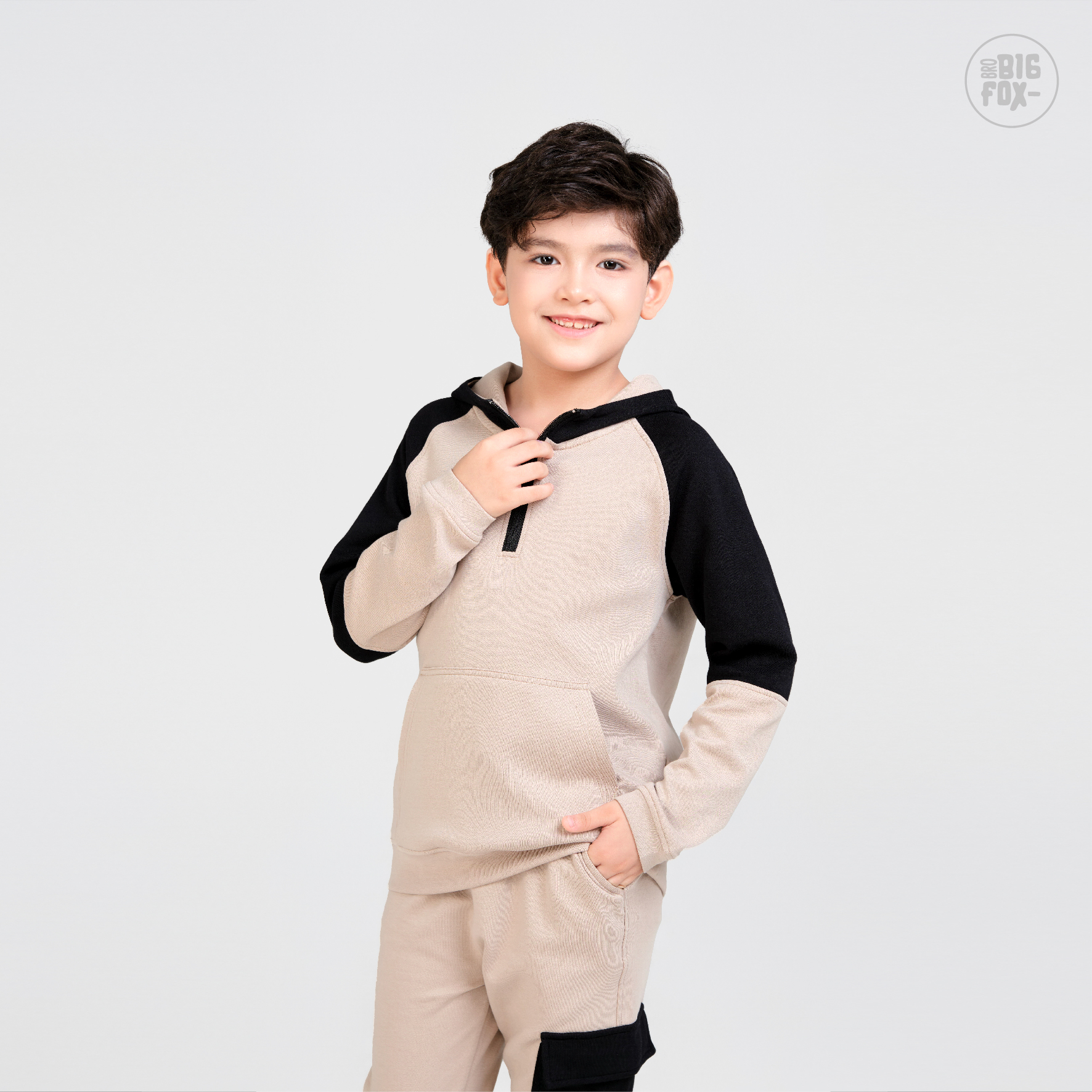 Bộ đồ thu đông cho bé trai size đại Bigfox Miss Meow áo hoodie có mũ quần jogger túi hộp 8-15 tuổi
