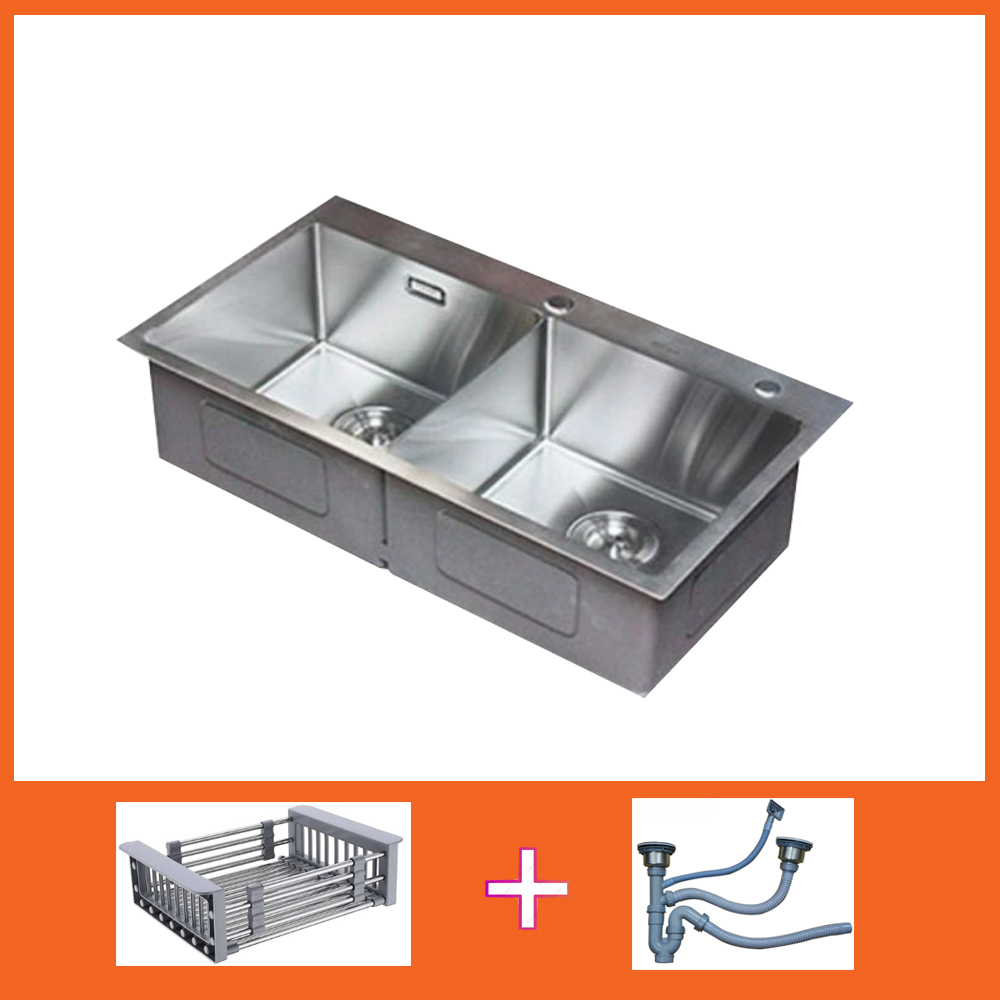 Chậu Rửa Chén Bát Inox304 TOKOSHI Đúc Nguyên Khối 82x45x24 cm 2 Hố Cân Bao Gồm Bộ Xả Tặng Rổ Đa Năng - Bảo Hành 3 Năm