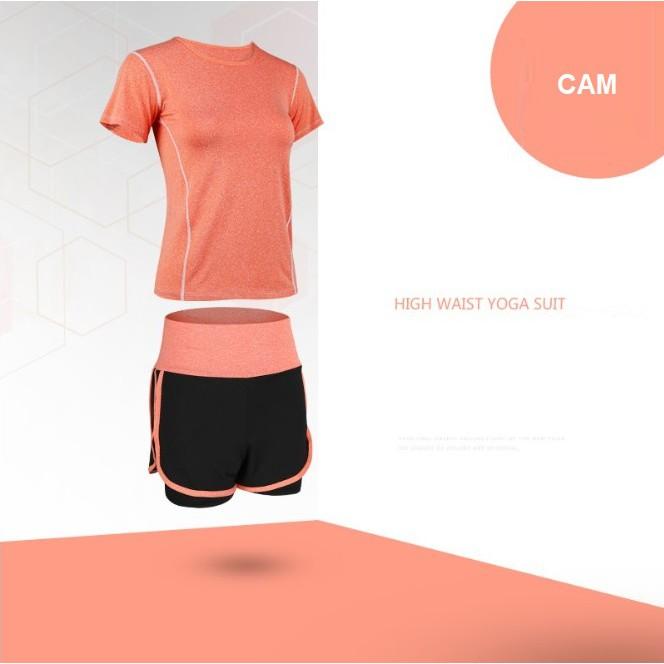 Set bộ đồ tập gym, yoga, aerobic nữ Linda018 áo thun quần đùi 2 lớp