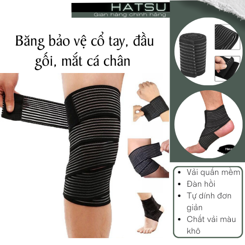 Băng quấn bảo vệ cổ tay, đầu gối, mắt cá chân Hatsu, chơi thể thao | Loại tự dính, co giãn, sử dụng linh hoạt