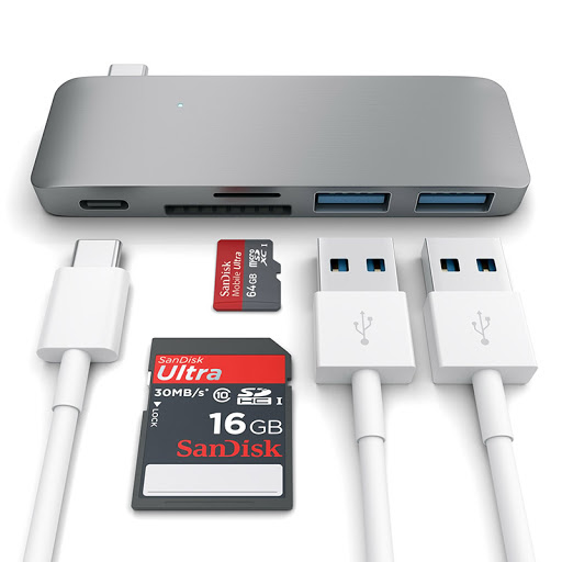 HYPERDRIVE USB TYPE-C 5-IN-1 HUB WITH PASS THROUGH CHARGING (FOR 2016 MACBOOK PRO &amp; 12″ MACBOOK, SURFACE) - Hàng Chính Hãng GN21B Gray