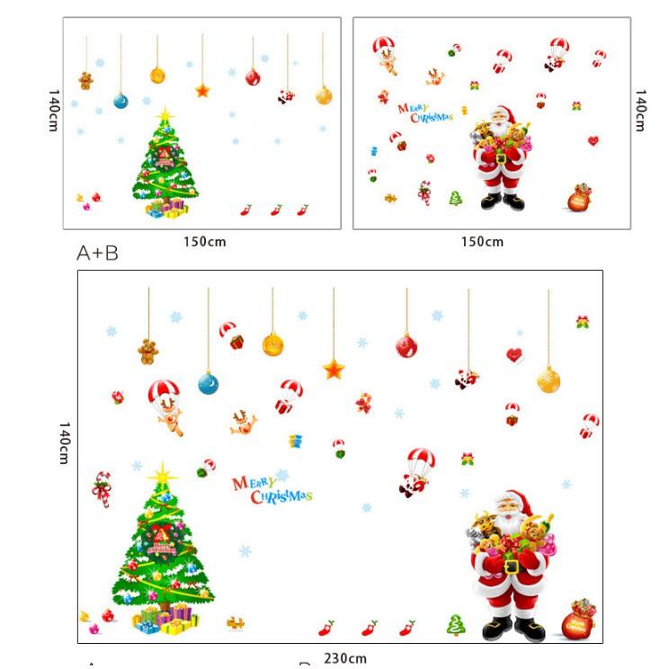 Decal trang trí noel bộ ghép size lớn ông già noel cây thông và phụ kiện treo