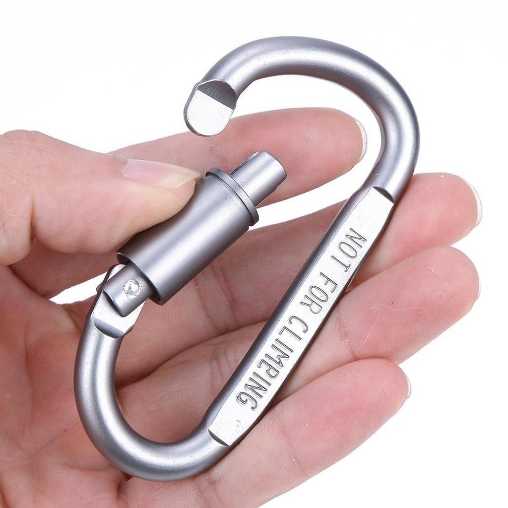 Móc Đa Năng Móc Khóa Nhôm Đi Phượt Carabiner Chữ D Khoá Xoay 8cm