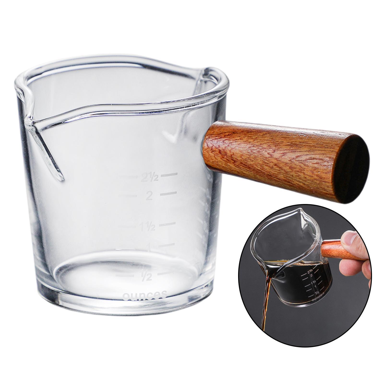 2x Clear Double Measuring Cup with Wooden Handle for Barista Sauce Milk