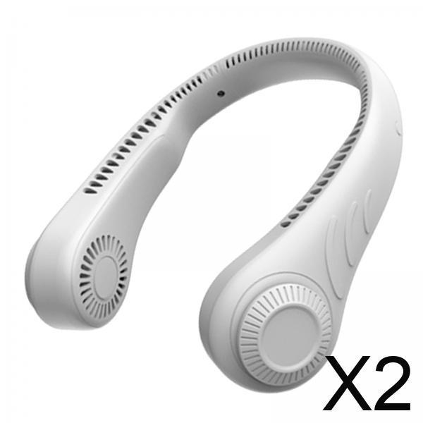 2xPortable Leafless Hanging Neck Fan Mini Cooling Neckband Electric White