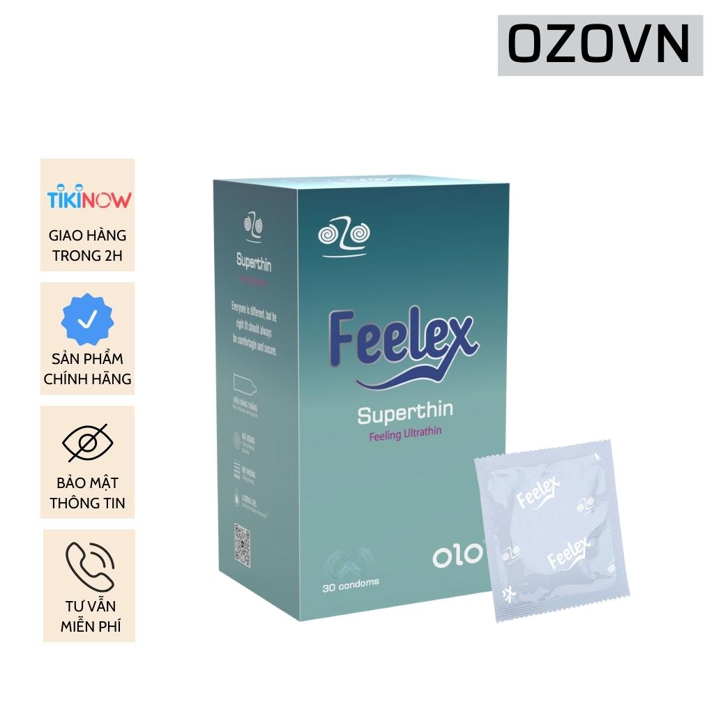 Bao cao su Feelex Superthin siêu mỏng, nhiều gel bôi trơn, hương thơm - Hộp 30bcs